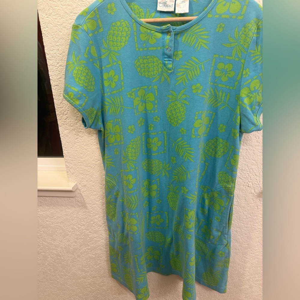 Calypso St. Barth Luxury Resort Wear Tropical Tunic Dress 💯% Cotton Size Large - Picture 8 of 11